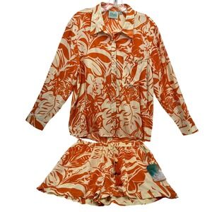 True Destinations Resort‎ Wear Orange Tropical Floral 2 Piece Set Medium NWT